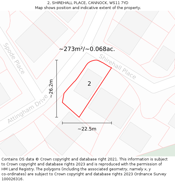 2, SHIREHALL PLACE, CANNOCK, WS11 7YD: Plot and title map