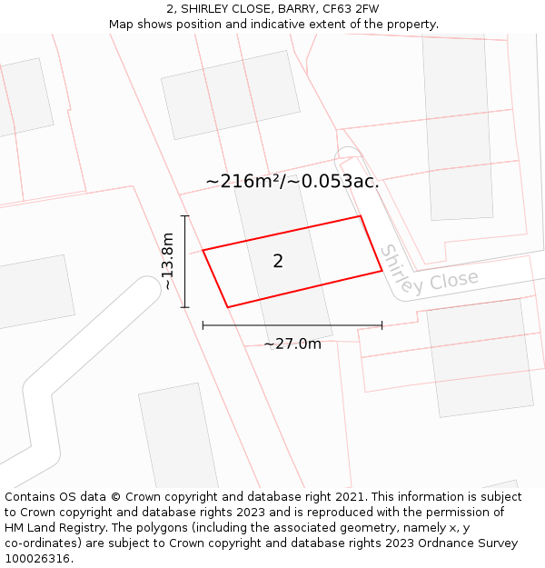 2, SHIRLEY CLOSE, BARRY, CF63 2FW: Plot and title map