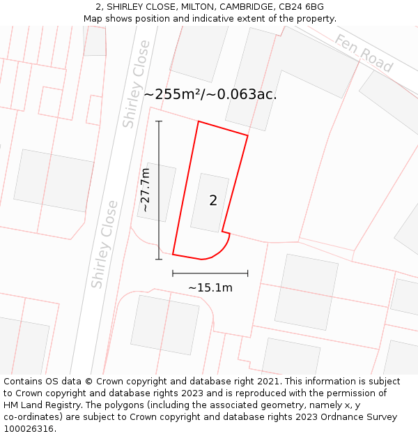 2, SHIRLEY CLOSE, MILTON, CAMBRIDGE, CB24 6BG: Plot and title map