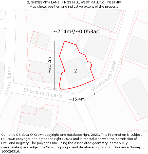 2, SHOESMITH LANE, KINGS HILL, WEST MALLING, ME19 4FF: Plot and title map