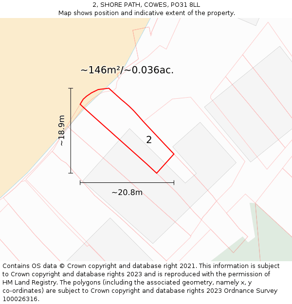 2, SHORE PATH, COWES, PO31 8LL: Plot and title map