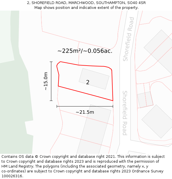 2, SHOREFIELD ROAD, MARCHWOOD, SOUTHAMPTON, SO40 4SR: Plot and title map