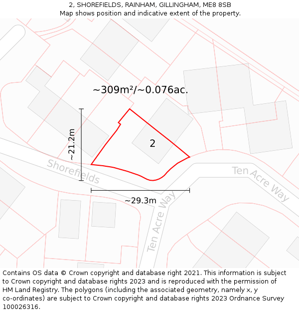 2, SHOREFIELDS, RAINHAM, GILLINGHAM, ME8 8SB: Plot and title map