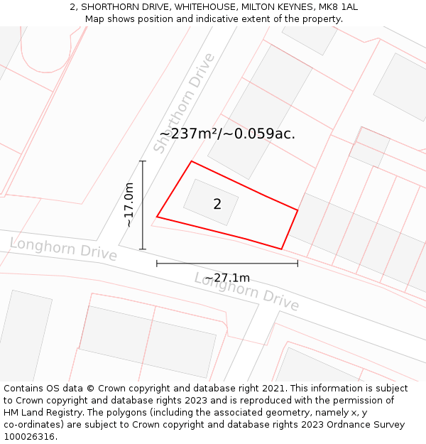 2, SHORTHORN DRIVE, WHITEHOUSE, MILTON KEYNES, MK8 1AL: Plot and title map