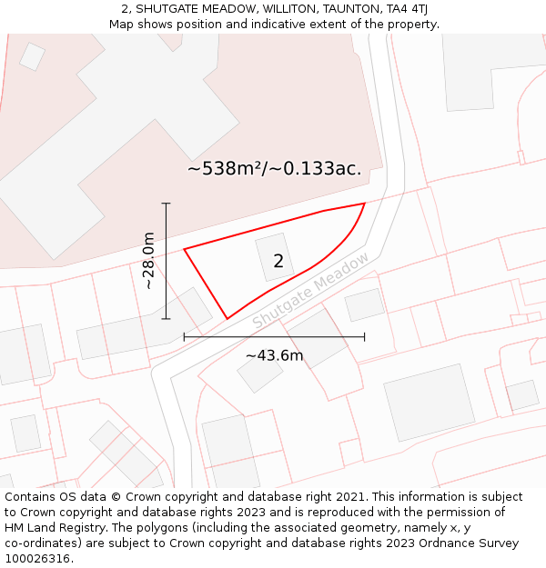 2, SHUTGATE MEADOW, WILLITON, TAUNTON, TA4 4TJ: Plot and title map