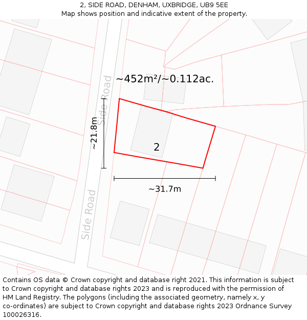 2, SIDE ROAD, DENHAM, UXBRIDGE, UB9 5EE: Plot and title map