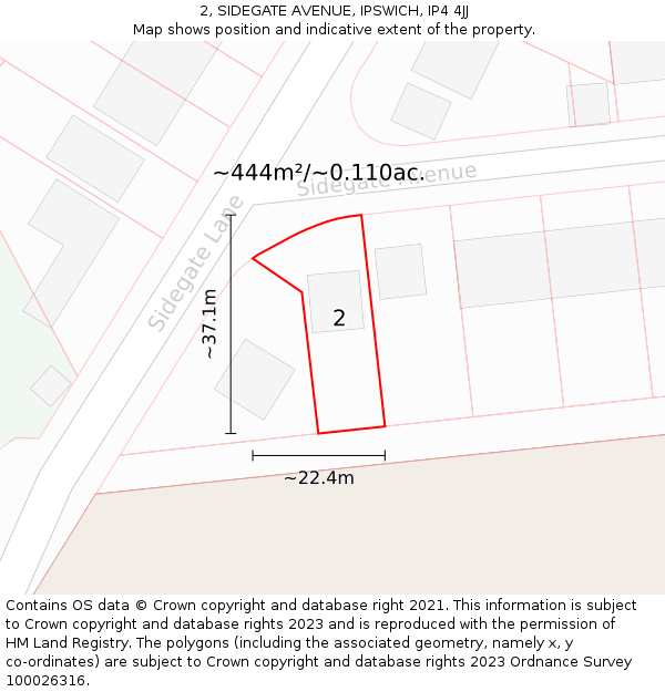 2, SIDEGATE AVENUE, IPSWICH, IP4 4JJ: Plot and title map