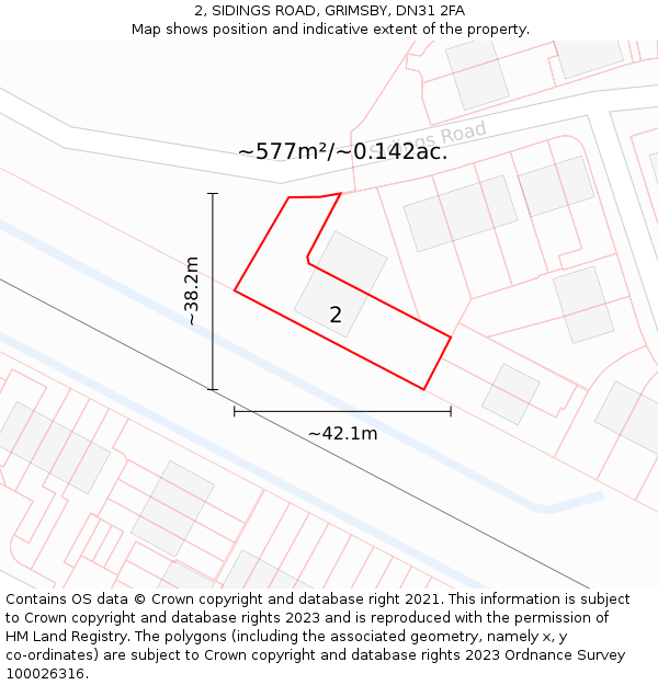 2, SIDINGS ROAD, GRIMSBY, DN31 2FA: Plot and title map