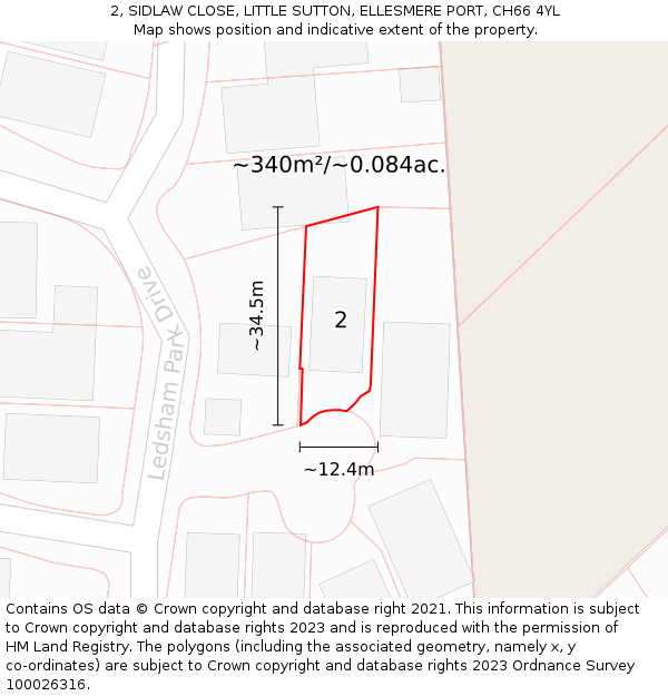 2, SIDLAW CLOSE, LITTLE SUTTON, ELLESMERE PORT, CH66 4YL: Plot and title map