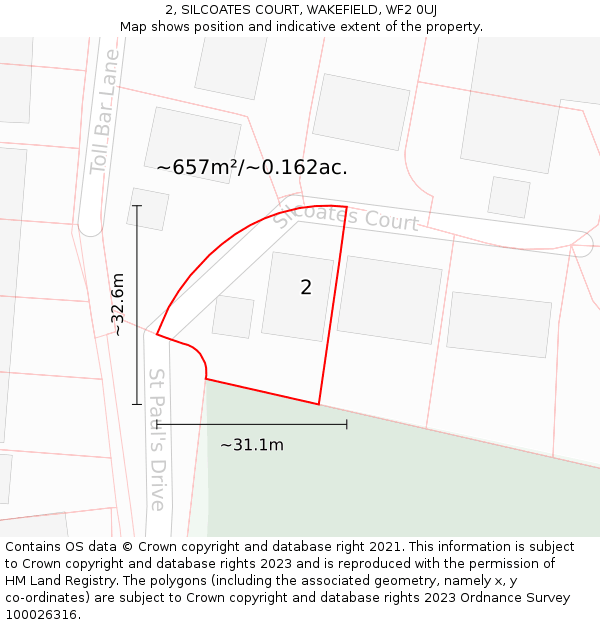 2, SILCOATES COURT, WAKEFIELD, WF2 0UJ: Plot and title map