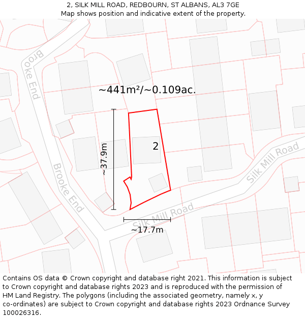 2, SILK MILL ROAD, REDBOURN, ST ALBANS, AL3 7GE: Plot and title map