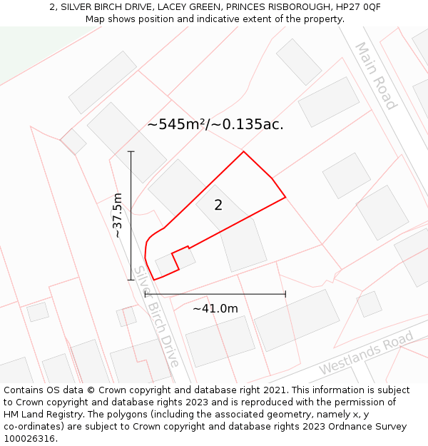 2, SILVER BIRCH DRIVE, LACEY GREEN, PRINCES RISBOROUGH, HP27 0QF: Plot and title map