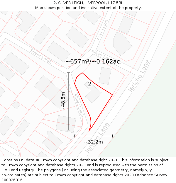 2, SILVER LEIGH, LIVERPOOL, L17 5BL: Plot and title map