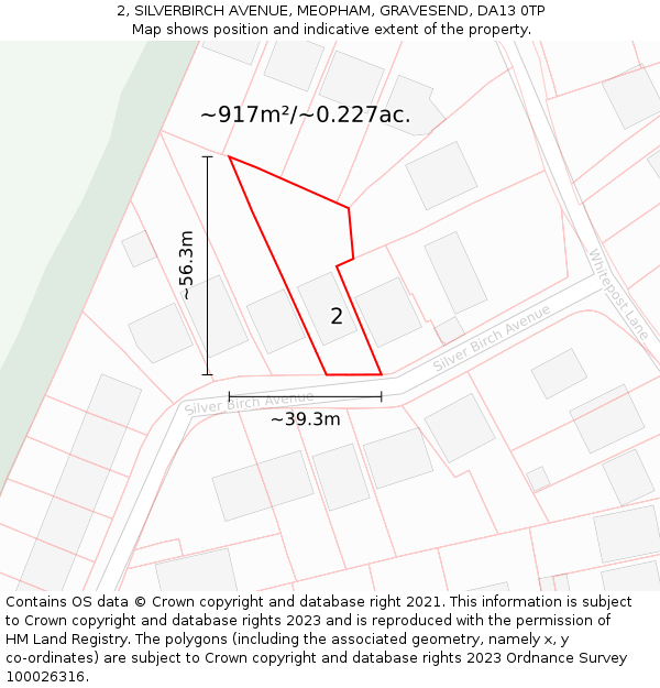 2, SILVERBIRCH AVENUE, MEOPHAM, GRAVESEND, DA13 0TP: Plot and title map