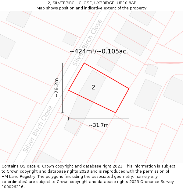 2, SILVERBIRCH CLOSE, UXBRIDGE, UB10 8AP: Plot and title map