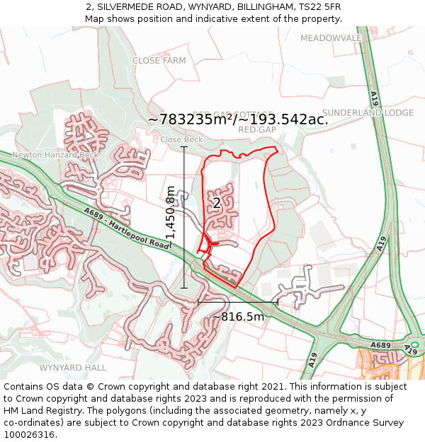 2, SILVERMEDE ROAD, WYNYARD, BILLINGHAM, TS22 5FR: Plot and title map