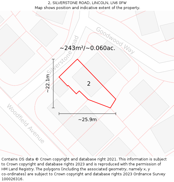 2, SILVERSTONE ROAD, LINCOLN, LN6 0FW: Plot and title map