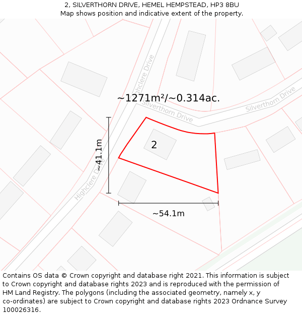 2, SILVERTHORN DRIVE, HEMEL HEMPSTEAD, HP3 8BU: Plot and title map