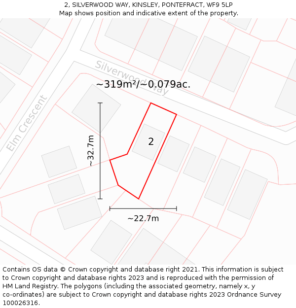 2, SILVERWOOD WAY, KINSLEY, PONTEFRACT, WF9 5LP: Plot and title map