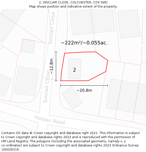 2, SINCLAIR CLOSE, COLCHESTER, CO4 5WD: Plot and title map