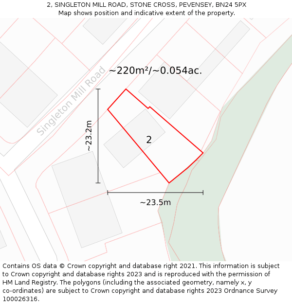 2, SINGLETON MILL ROAD, STONE CROSS, PEVENSEY, BN24 5PX: Plot and title map