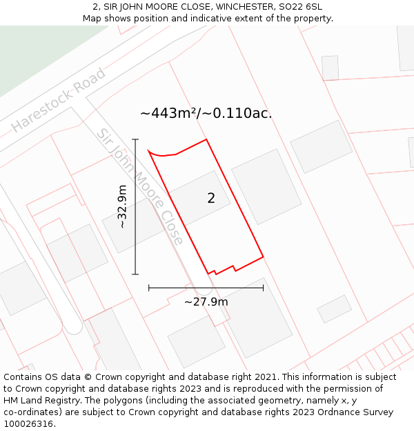 2, SIR JOHN MOORE CLOSE, WINCHESTER, SO22 6SL: Plot and title map