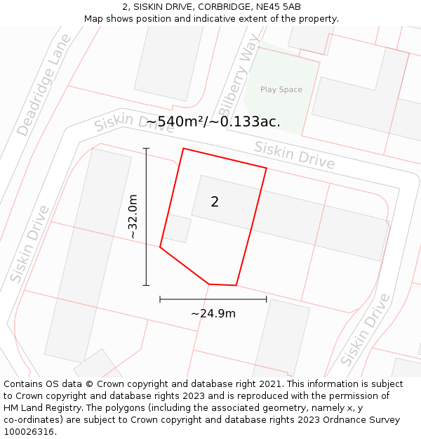 2, SISKIN DRIVE, CORBRIDGE, NE45 5AB: Plot and title map