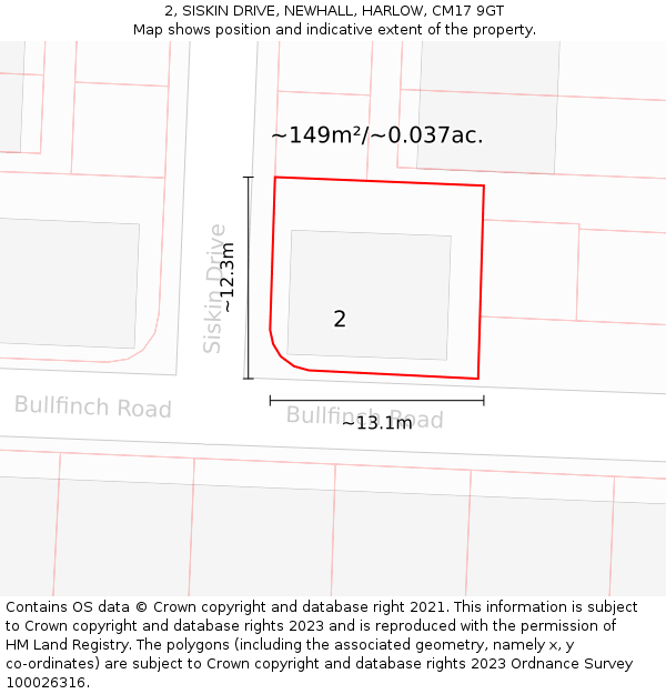 2, SISKIN DRIVE, NEWHALL, HARLOW, CM17 9GT: Plot and title map