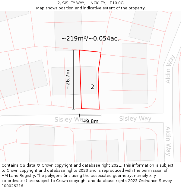 2, SISLEY WAY, HINCKLEY, LE10 0GJ: Plot and title map