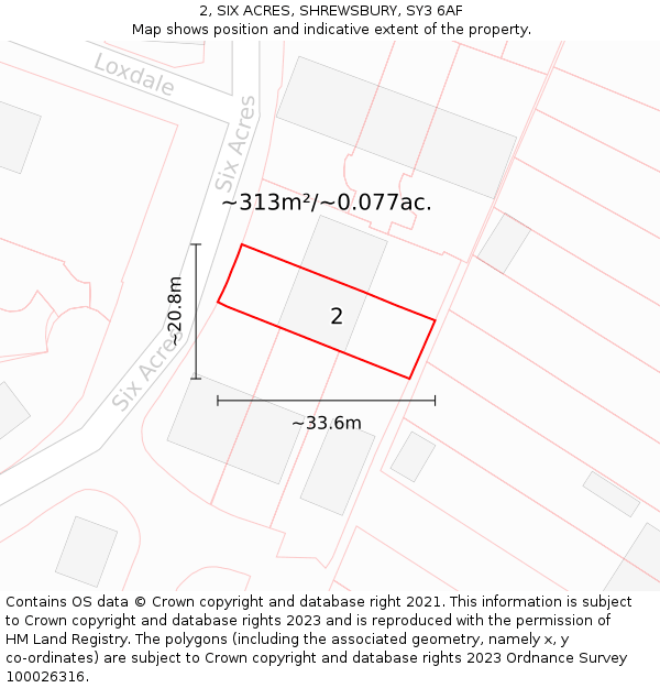 2, SIX ACRES, SHREWSBURY, SY3 6AF: Plot and title map