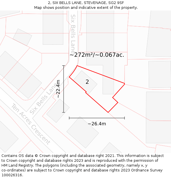 2, SIX BELLS LANE, STEVENAGE, SG2 9SF: Plot and title map