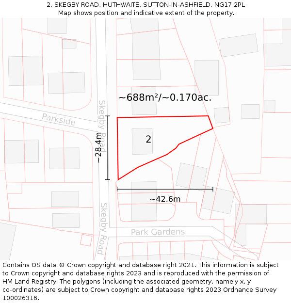 2, SKEGBY ROAD, HUTHWAITE, SUTTON-IN-ASHFIELD, NG17 2PL: Plot and title map