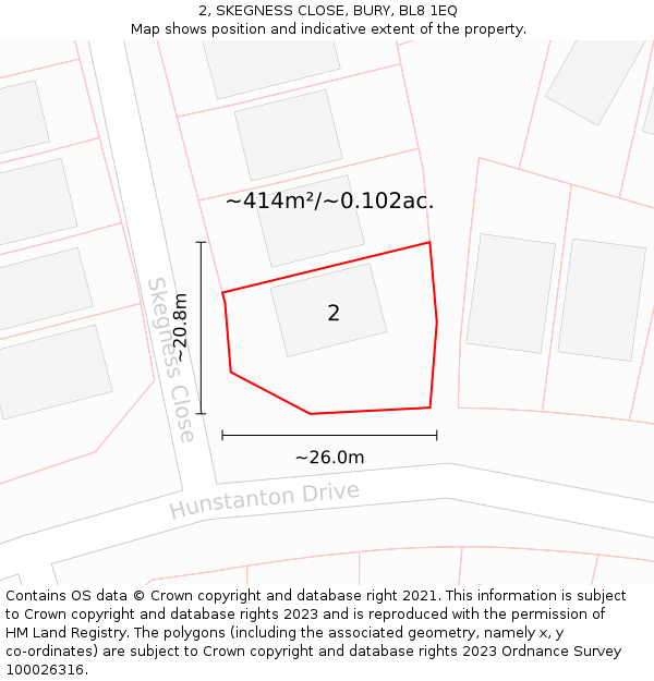 2, SKEGNESS CLOSE, BURY, BL8 1EQ: Plot and title map