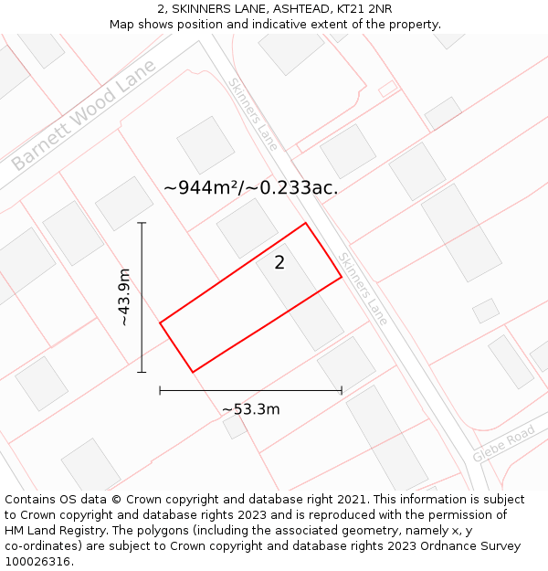 2, SKINNERS LANE, ASHTEAD, KT21 2NR: Plot and title map