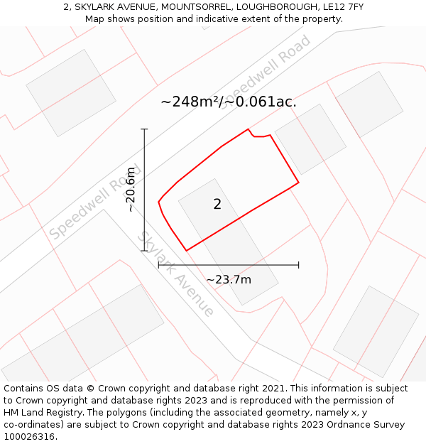 2, SKYLARK AVENUE, MOUNTSORREL, LOUGHBOROUGH, LE12 7FY: Plot and title map