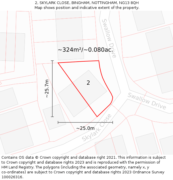 2, SKYLARK CLOSE, BINGHAM, NOTTINGHAM, NG13 8QH: Plot and title map