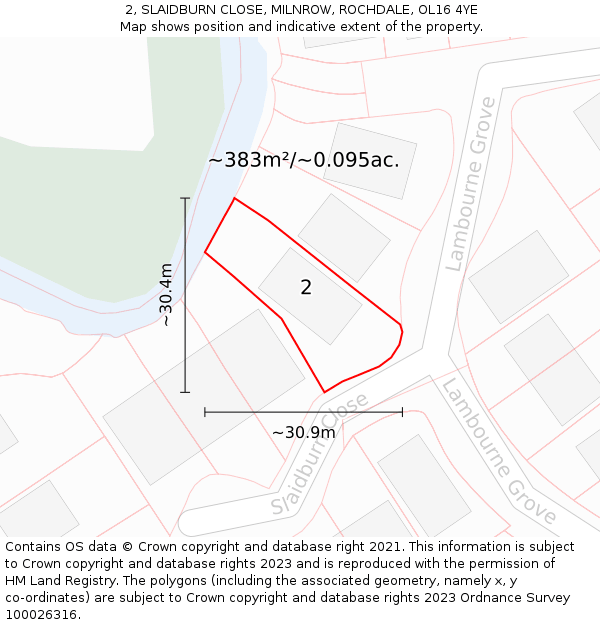 2, SLAIDBURN CLOSE, MILNROW, ROCHDALE, OL16 4YE: Plot and title map