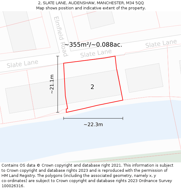 2, SLATE LANE, AUDENSHAW, MANCHESTER, M34 5QQ: Plot and title map