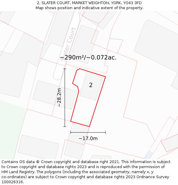 2, SLATER COURT, MARKET WEIGHTON, YORK, YO43 3FD: Plot and title map