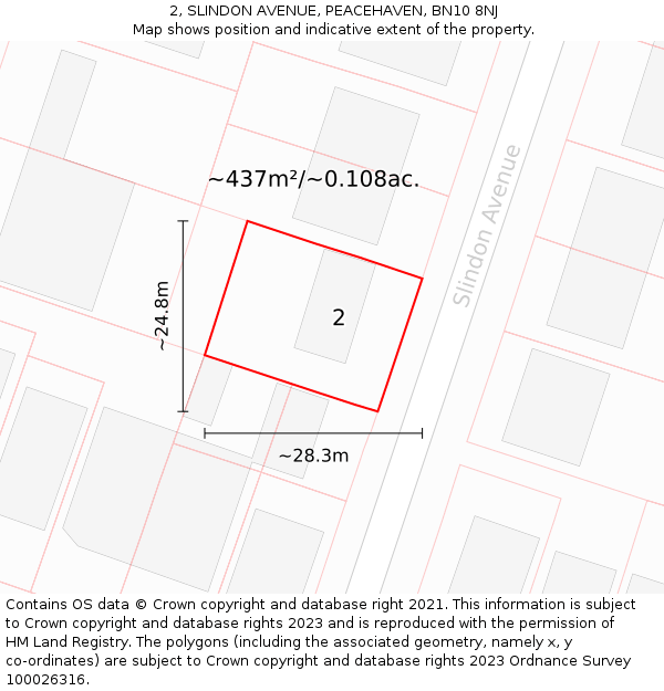 2, SLINDON AVENUE, PEACEHAVEN, BN10 8NJ: Plot and title map