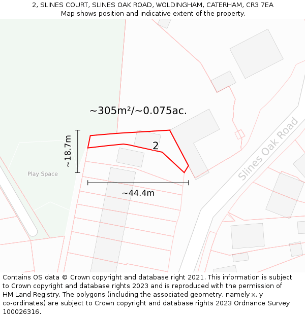 2, SLINES COURT, SLINES OAK ROAD, WOLDINGHAM, CATERHAM, CR3 7EA: Plot and title map