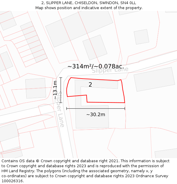 2, SLIPPER LANE, CHISELDON, SWINDON, SN4 0LL: Plot and title map