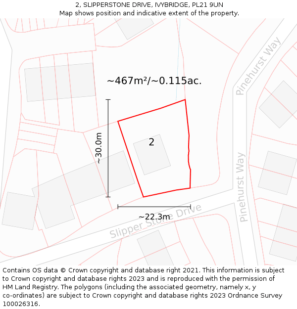 2, SLIPPERSTONE DRIVE, IVYBRIDGE, PL21 9UN: Plot and title map