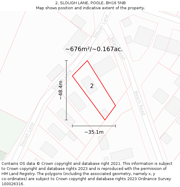 2, SLOUGH LANE, POOLE, BH16 5NB: Plot and title map