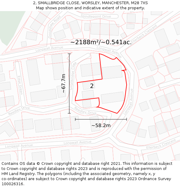 2, SMALLBRIDGE CLOSE, WORSLEY, MANCHESTER, M28 7XS: Plot and title map