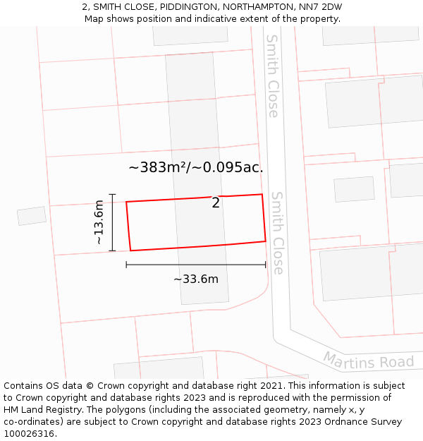 2, SMITH CLOSE, PIDDINGTON, NORTHAMPTON, NN7 2DW: Plot and title map