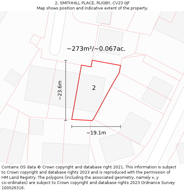 2, SMITHHILL PLACE, RUGBY, CV23 0JF: Plot and title map