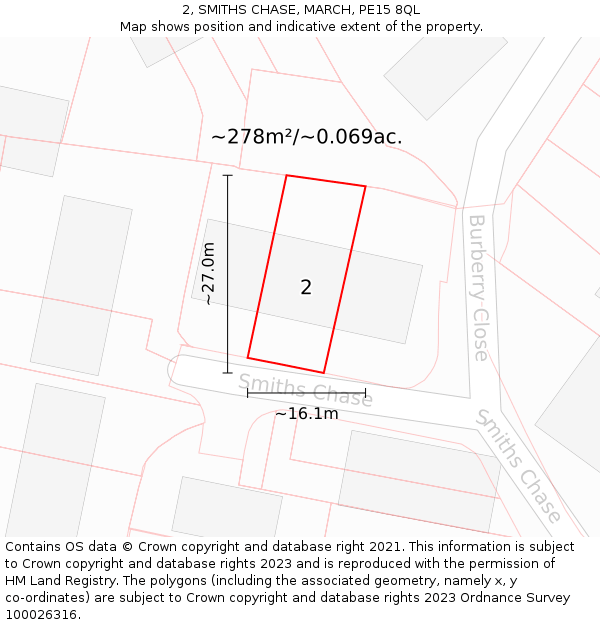 2, SMITHS CHASE, MARCH, PE15 8QL: Plot and title map