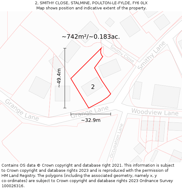 2, SMITHY CLOSE, STALMINE, POULTON-LE-FYLDE, FY6 0LX: Plot and title map