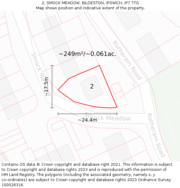 2, SMOCK MEADOW, BILDESTON, IPSWICH, IP7 7TG: Plot and title map